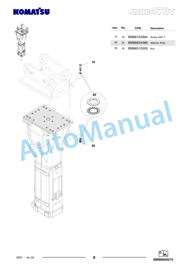 Komatsu JMHB470V-1 Hydraulic Breaker Parts Manual FEN04376-04-3