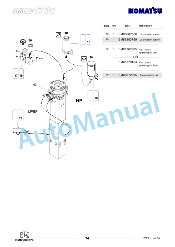 Komatsu JMHB470V-1 Hydraulic Breaker Parts Manual FEN04376-04-4