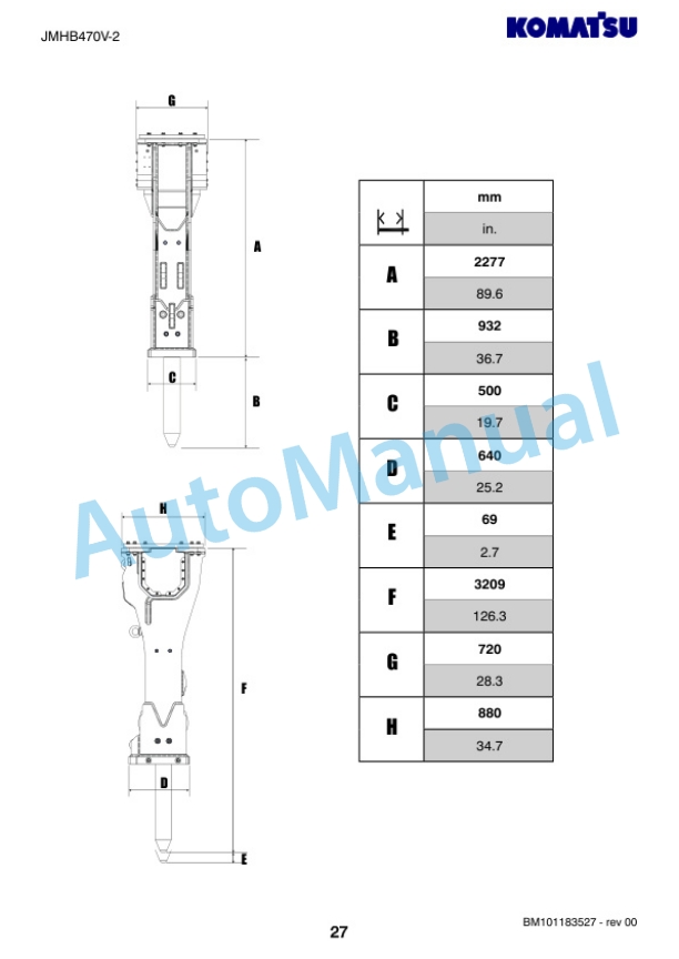 Komatsu JMHB470V-2 Hydraulic Breaker Operation and Maintenance Manual PEN02156-00-3