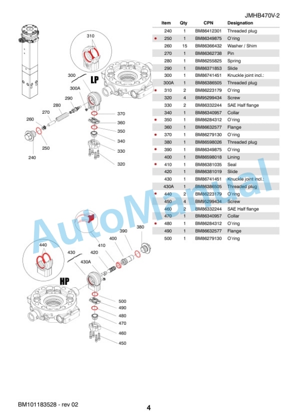 Komatsu JMHB470V-2 Hydraulic Breaker Parts Manual FEN05682-02-2