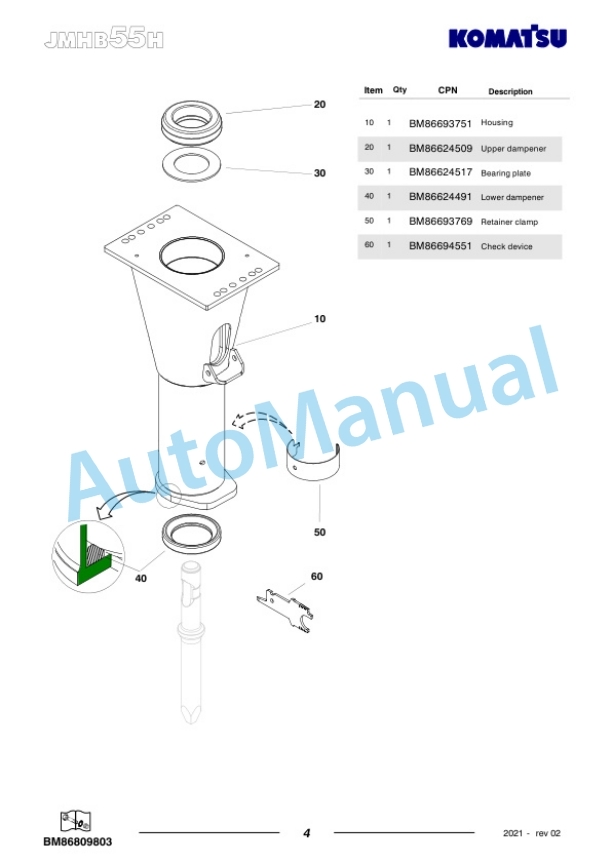 Komatsu JMHB55H-1 Hydraulic Breaker Parts Manual FEN04362-02-3