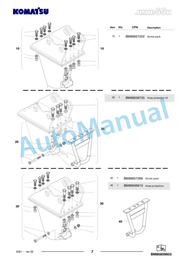 Komatsu JMHB55H-1 Hydraulic Breaker Parts Manual FEN04362-02-4