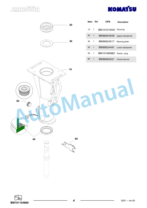 Komatsu JMHB55H-2 Hydraulic Breaker Parts Manual FEN05260-00-3