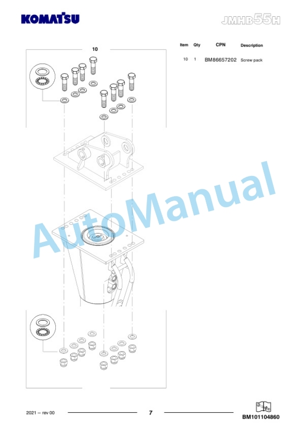 Komatsu JMHB55H-2 Hydraulic Breaker Parts Manual FEN05260-00-4