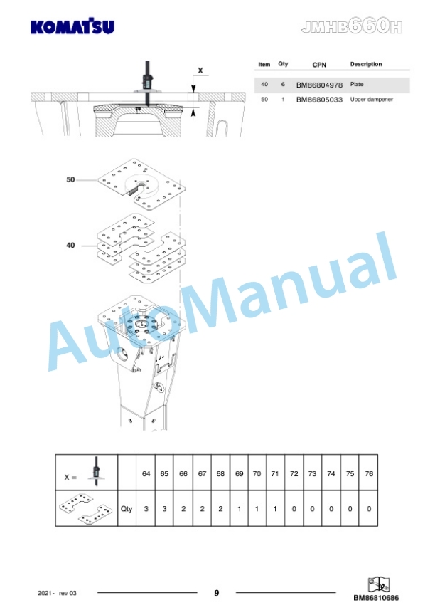 Komatsu JMHB660H-1 Hydraulic Breaker Parts Manual FEN04371-03-3