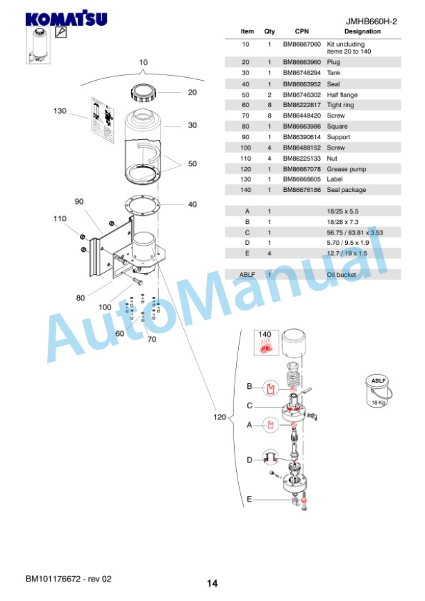 Komatsu JMHB660H-2 Hydraulic Breaker Parts Manual FEN05570-02-4