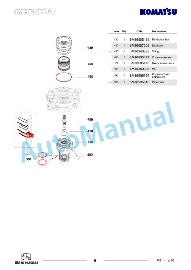 Komatsu JMHB670V-1 Hydraulic Breaker Parts Manual FEN04377-05-2