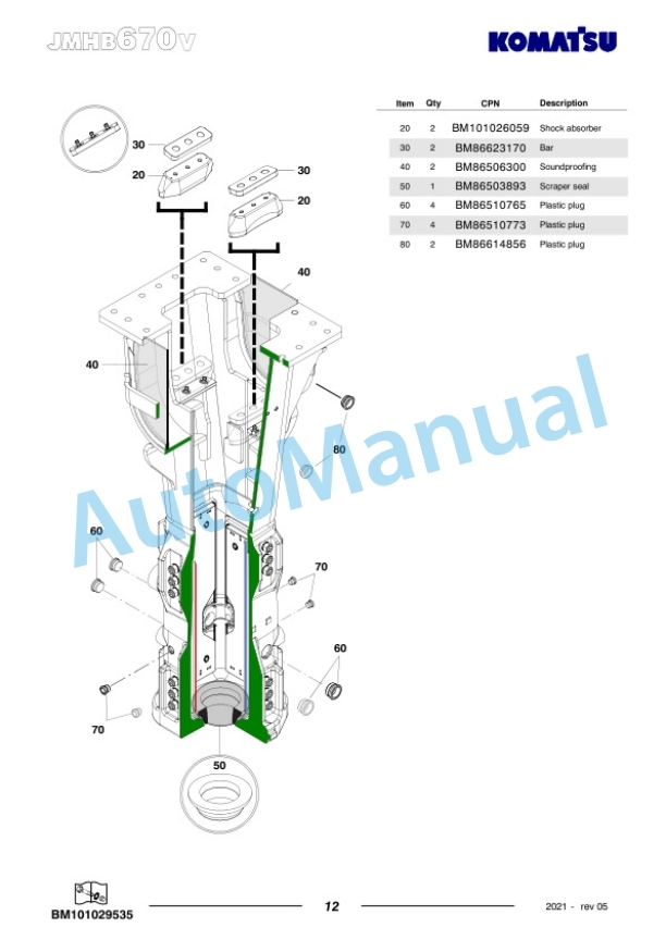 Komatsu JMHB670V-1 Hydraulic Breaker Parts Manual FEN04377-05-3