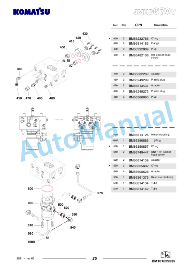 Komatsu JMHB670V-1 Hydraulic Breaker Parts Manual FEN04377-05-5