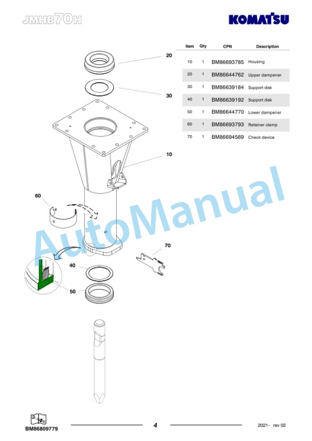 Komatsu JMHB70H-1 Hydraulic Breaker Parts Manual FEN04363-02-3