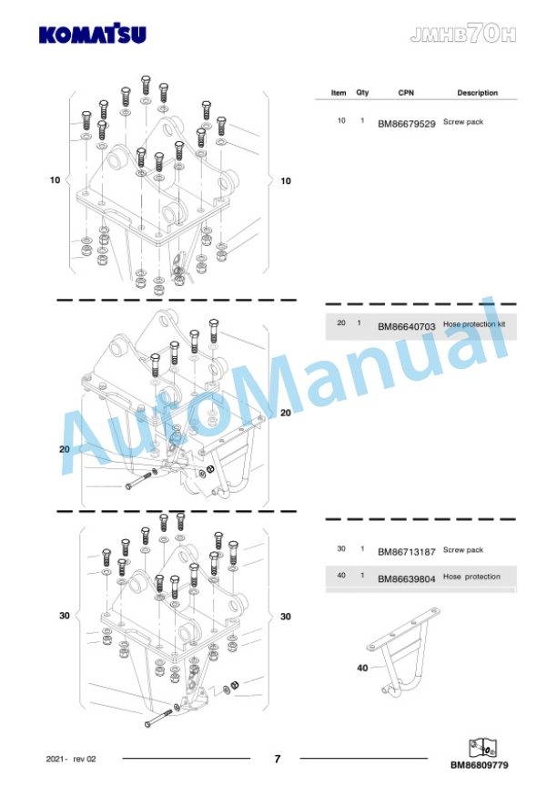 Komatsu JMHB70H-1 Hydraulic Breaker Parts Manual FEN04363-02-4