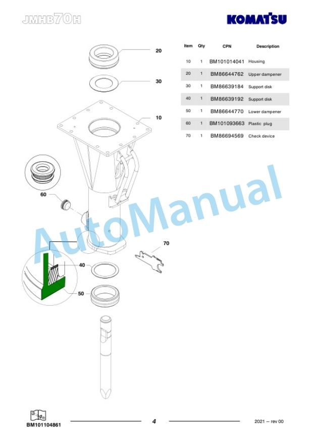 Komatsu JMHB70H-2 Hydraulic Breaker Parts Manual FEN05261-00-3