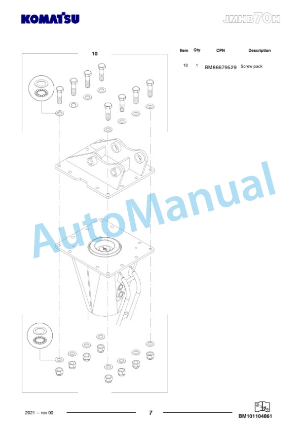Komatsu JMHB70H-2 Hydraulic Breaker Parts Manual FEN05261-00-4