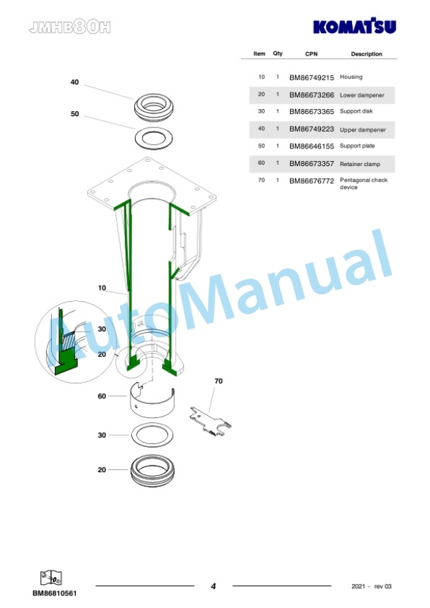Komatsu JMHB80H-1 Hydraulic Breaker Parts Manual FEN04364-03-3