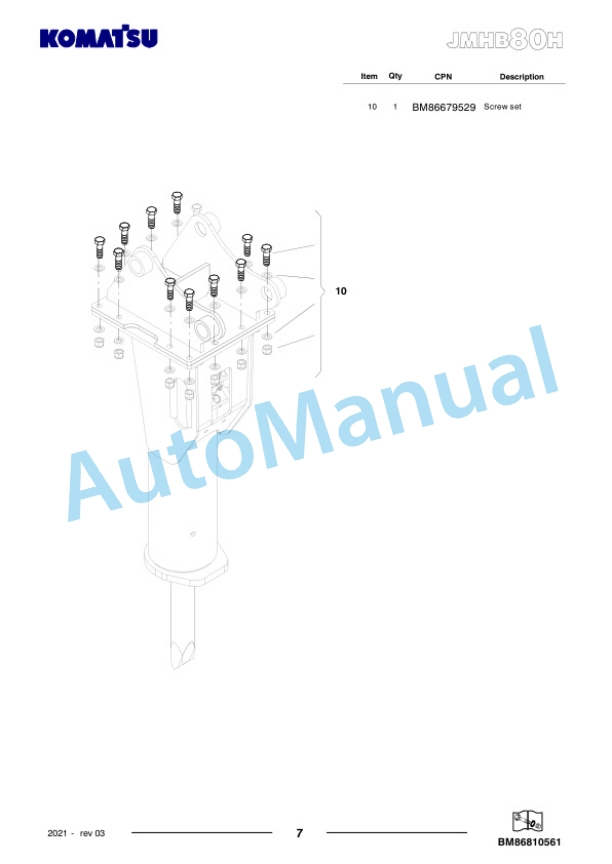 Komatsu JMHB80H-1 Hydraulic Breaker Parts Manual FEN04364-03-4