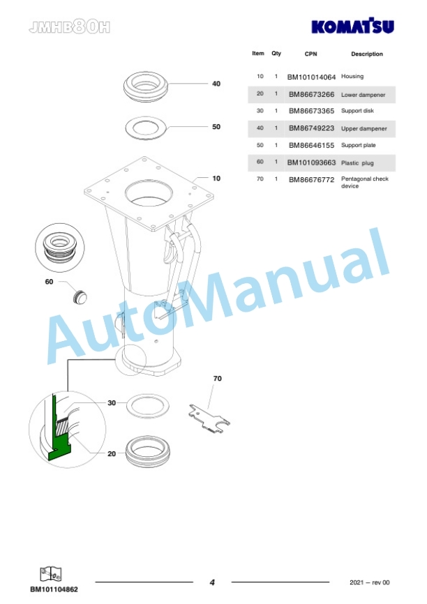 Komatsu JMHB80H-2 Hydraulic Breaker Parts Manual FEN05262-00-3