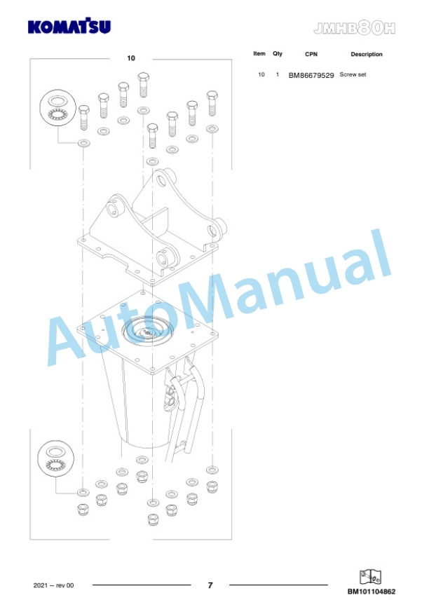 Komatsu JMHB80H-2 Hydraulic Breaker Parts Manual FEN05262-00-4