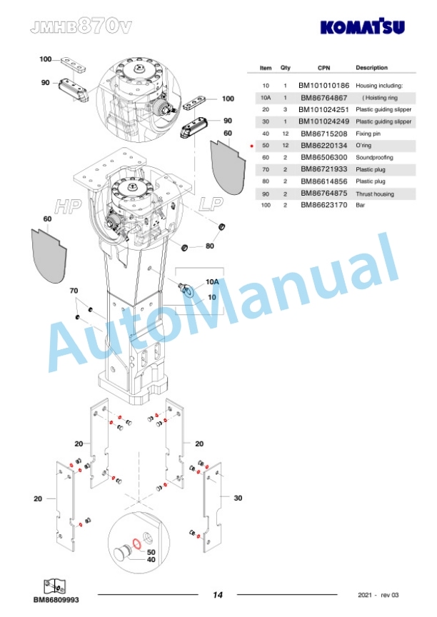Komatsu JMHB870V-1 Hydraulic Breaker Parts Manual FEN04372-03-3