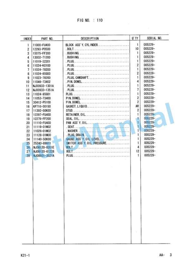 Komatsu K15, K21, K25, 4D92E, 4D94LE, 4D98E Engine Parts Manual PEB16E2-01-3