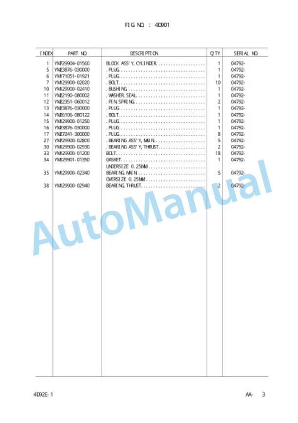 Komatsu K15, K21, K25, 4D92E, 4D94LE, 4D98E Engine Parts Manual PEB16E2-01A-4