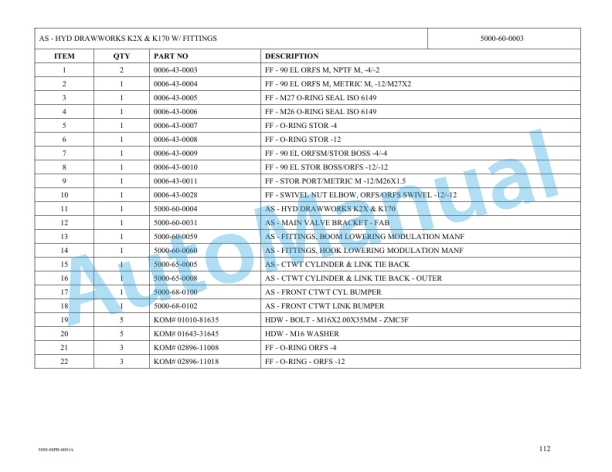 Komatsu K170 PipeLayer Parts Manual 5000-08PB-0001A-4