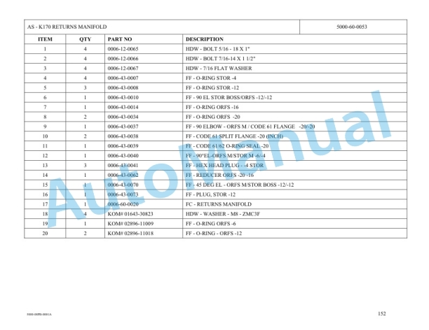 Komatsu K170 PipeLayer Parts Manual 5000-08PB-0001A-5