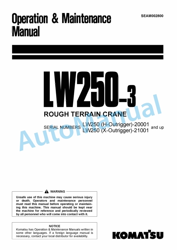 Komatsu LW250-3 Rough Terrain Crane Operation and Maintenance Manual SEAM002800