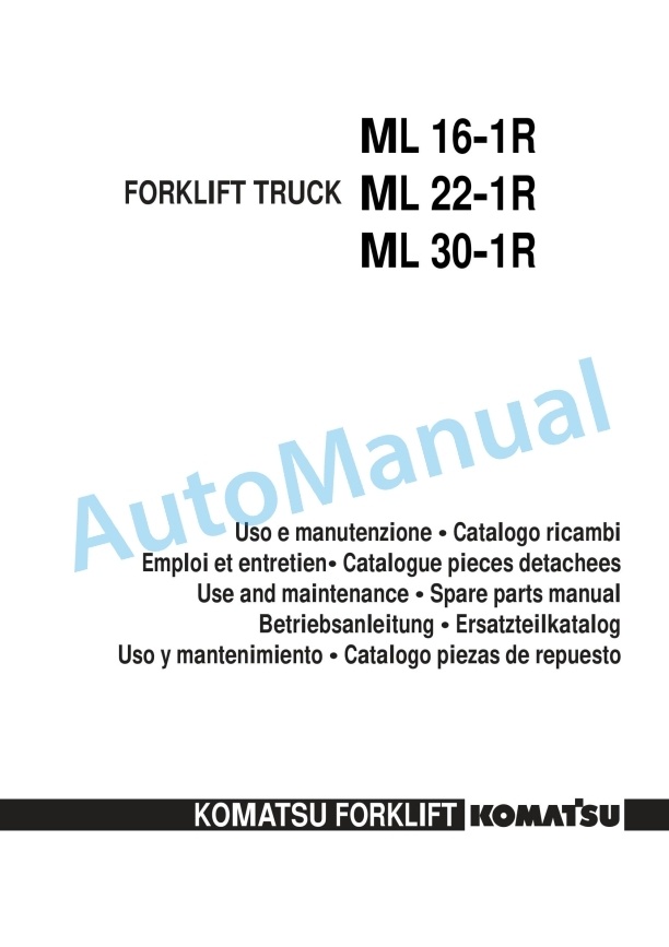 Komatsu ML16-1R, ML22-1R, ML30-1R Forklift Truck Parts Manual 60422349-7a