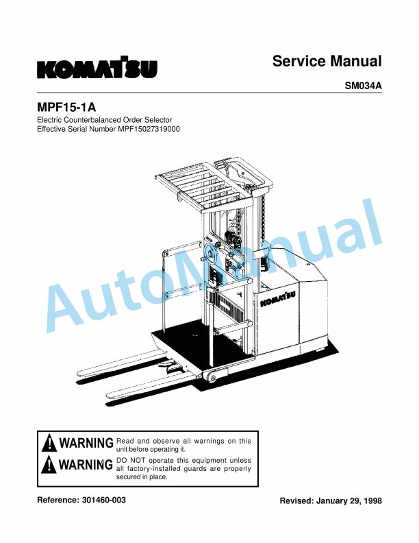 Komatsu MPF15-1A Electric Counterbalanced Order Selector Shop Manual SM034A