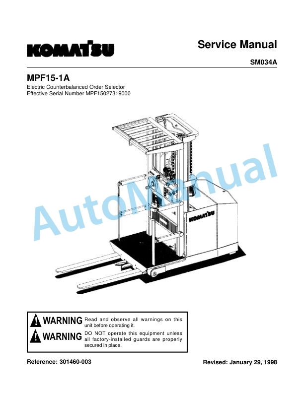 Komatsu MPF15-1A Electric Counterbalanced Order Selector Shop Manual SM034A-3