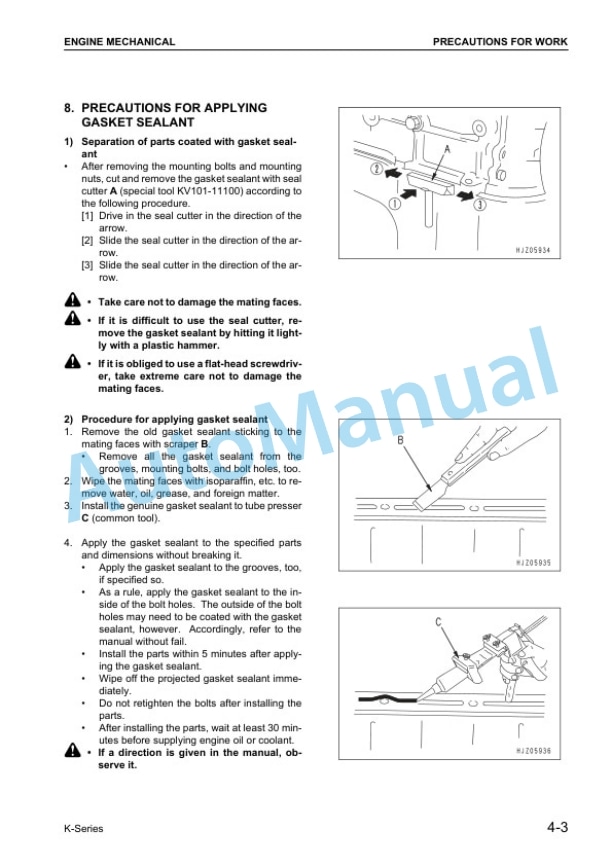 Komatsu Nissan K15, K21, K25 Gasoline Engine Shop Manual K15.K21.K25-BE1-3