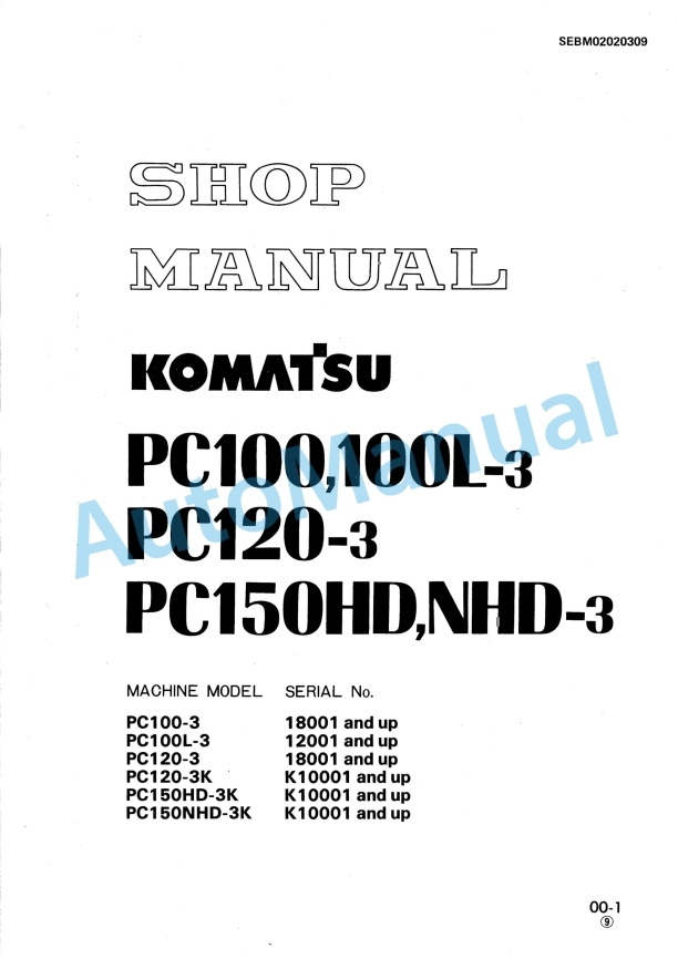Komatsu P100-3, P100L-3, P120-3, P150HD-3, P150NHD-3 Shop Manual SEBM02020309
