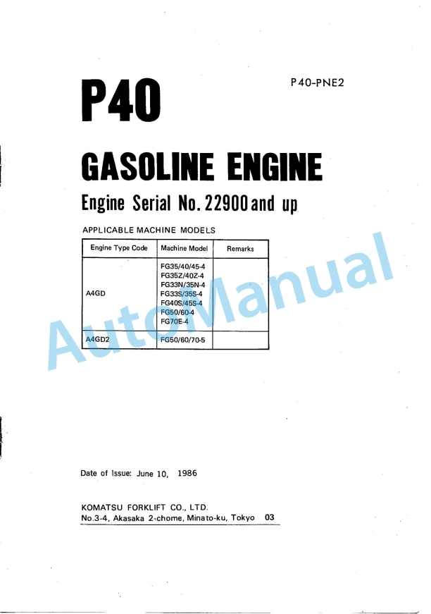 Komatsu P40 Gasoline Engine Parts Manual P40-PNE2