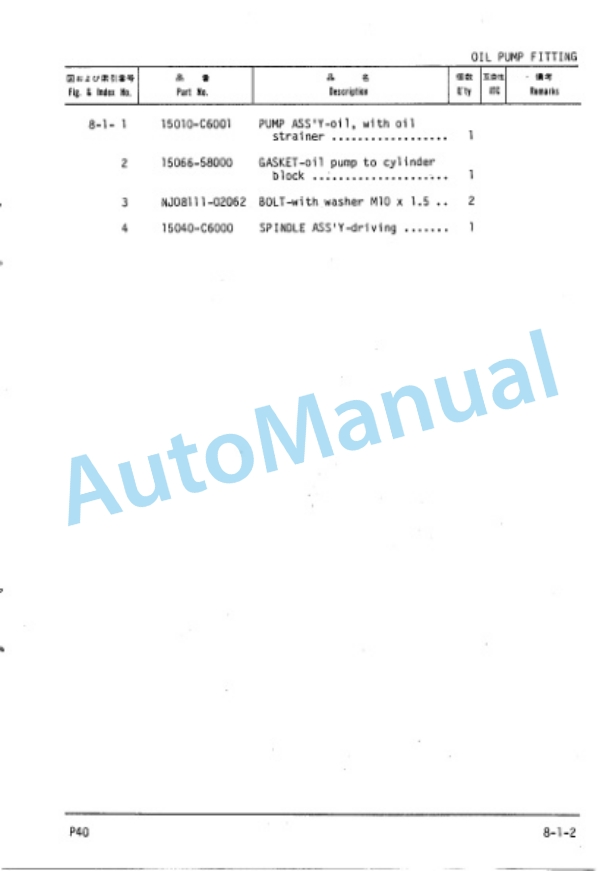 Komatsu P40 Gasoline Engine Parts Manual P40-PNE2-3
