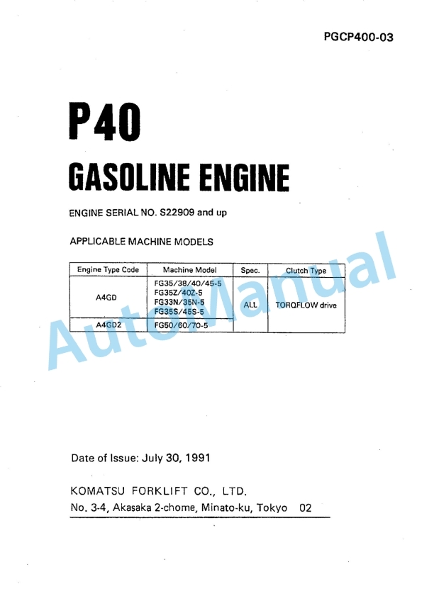 Komatsu P40 Gasoline Engine Parts Manual PGCP400-03