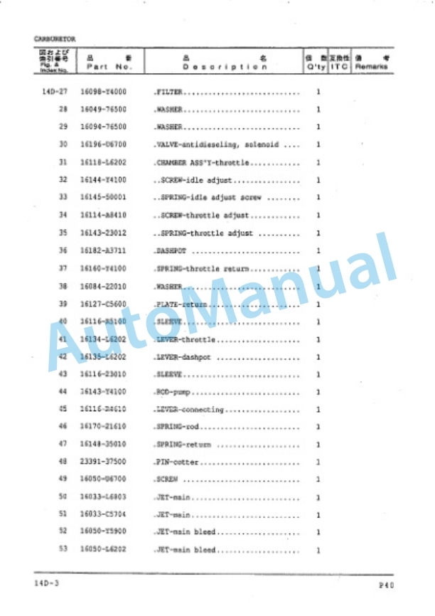 Komatsu P40 Gasoline Engine Parts Manual PGCP400-03-3