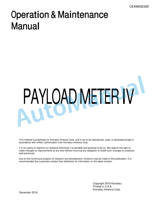 Komatsu Payload Meter IV Operation and Maintenance Manual CEAM032300