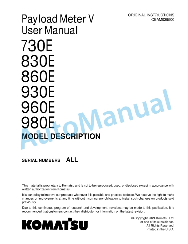 Komatsu Payload Meter V User Manual CEAM039500