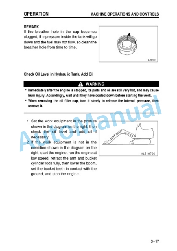 Komatsu PC01-1A Hydraulic Excavator Operation and Maintenance Manual TEN00613-05-3