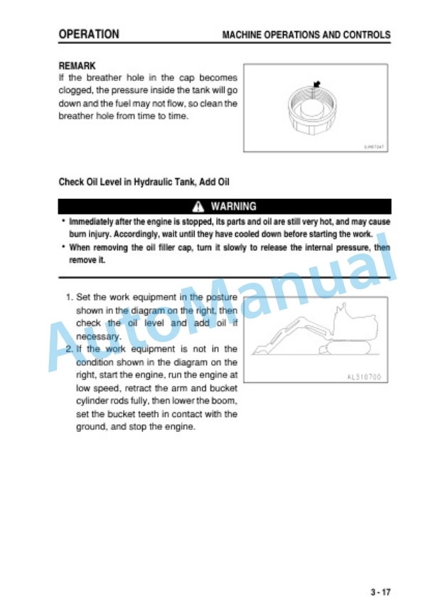 Komatsu PC01-1A Hydraulic Excavator Operation and Maintenance Manual TEN00613-06-3