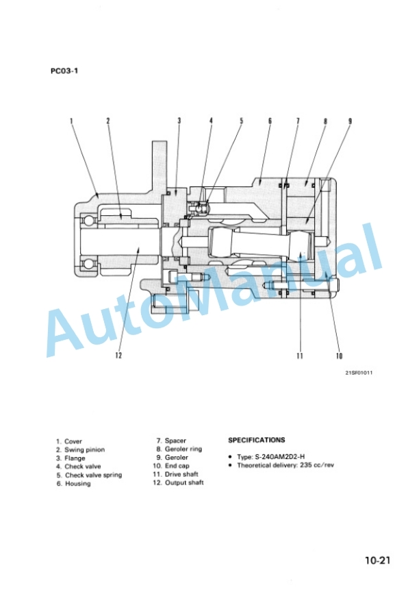 Komatsu PC02-1, PC03-1 Hydraulic Excavator Shop Manual SEBM021S0102-2