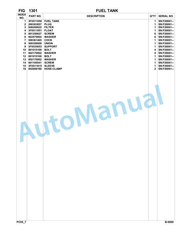 Komatsu PC05-7 Hydraulic Excavator Parts Manual F20001-UP-2
