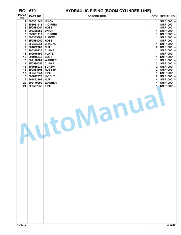 Komatsu PC07-2 Hydraulic Excavator Parts Manual F10001-UP-5