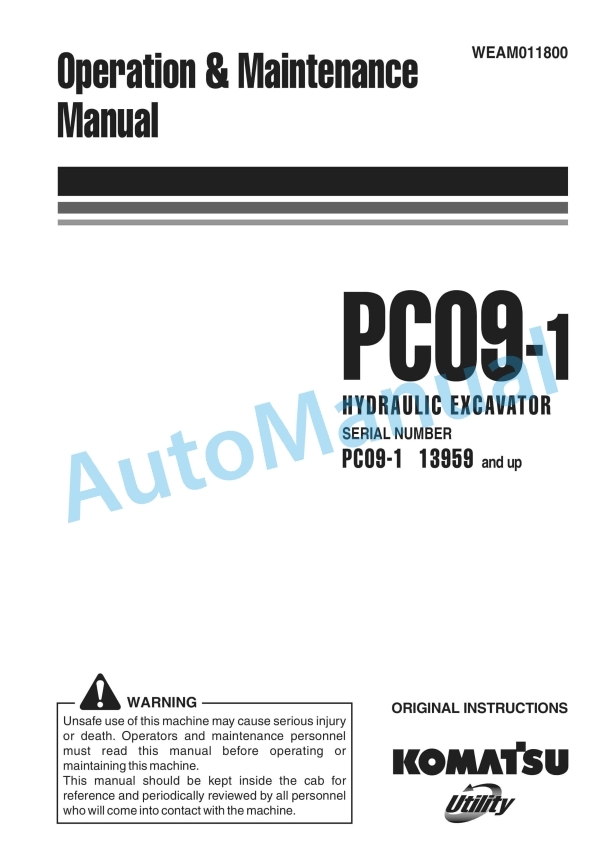 Komatsu PC09-1 Hydraulic Excavator Operation and Maintenance Manual WEAM011800