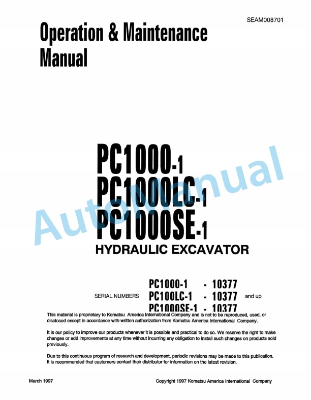 Komatsu PC1000-1, PC1000LC-1, PC1000SE-1 Hydraulic Excavator Operation and Maintenance Manual SEAM008701