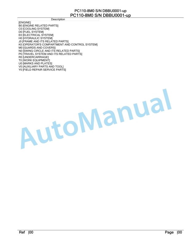 Komatsu PC110-8M0 Hydraulic Excavator Parts Manual DBBU0001-up