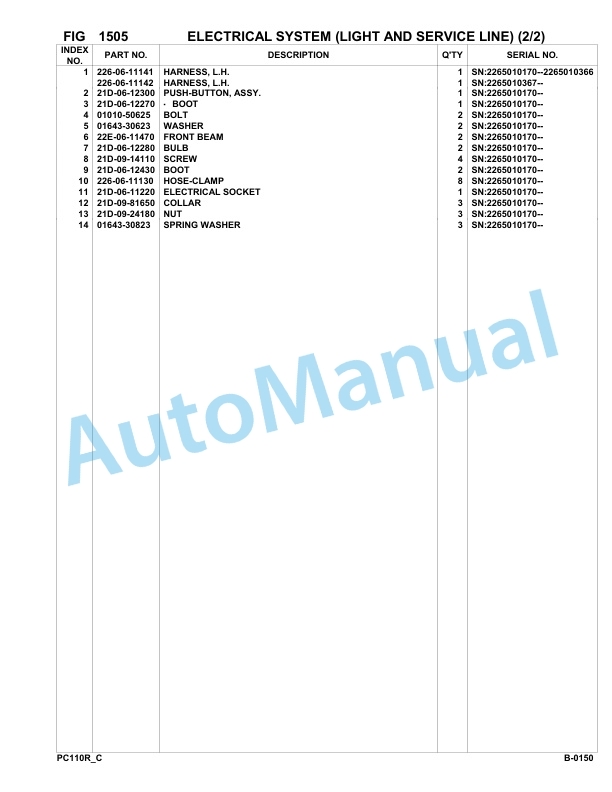Komatsu PC110R-1 Hydraulic Excavator Parts Manual 2265010170-Up-2