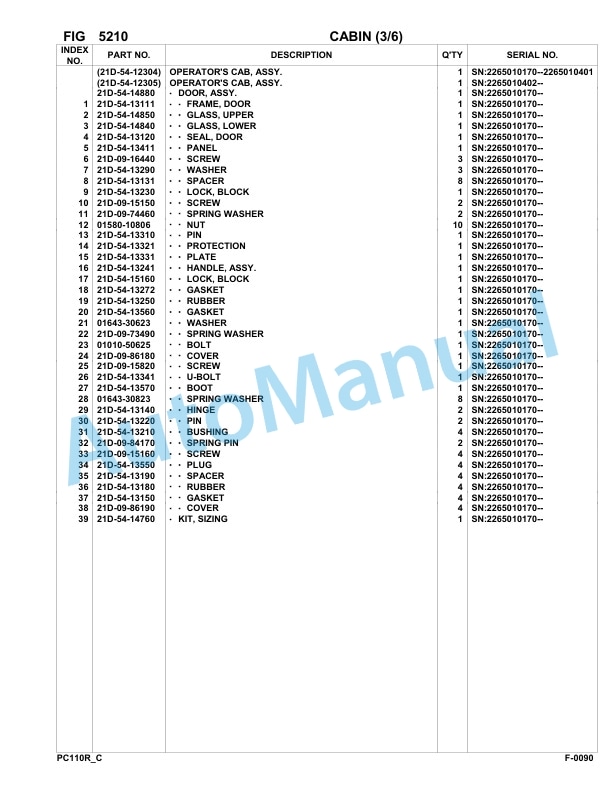 Komatsu PC110R-1 Hydraulic Excavator Parts Manual 2265010170-Up-3