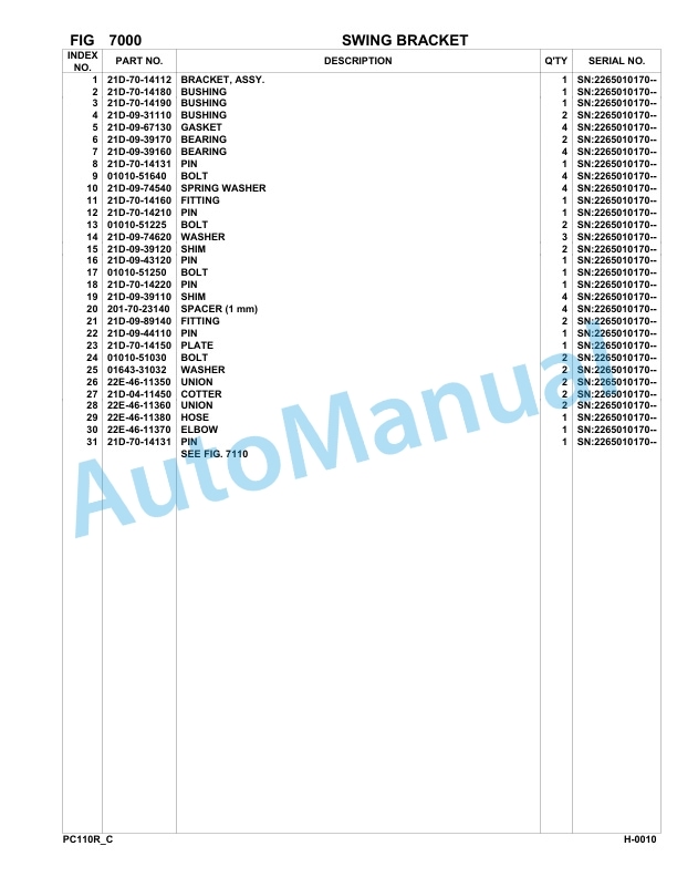 Komatsu PC110R-1 Hydraulic Excavator Parts Manual 2265010170-Up-5