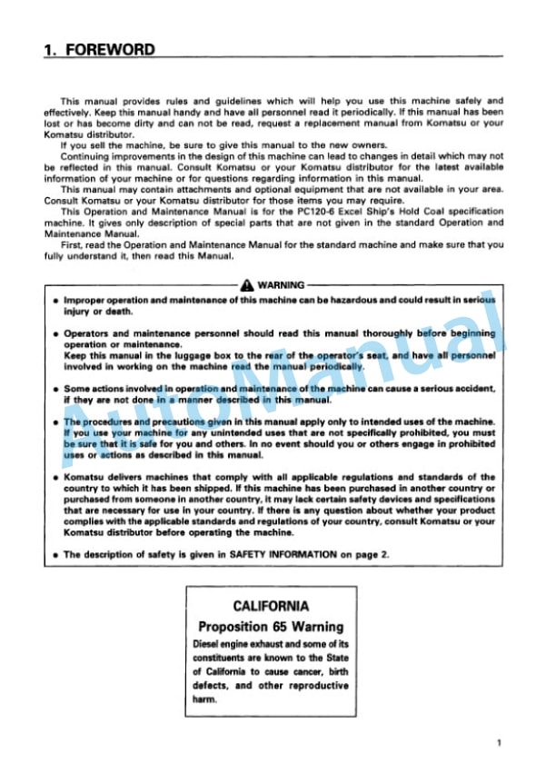 Komatsu PC120-6 Excel Hydraulic Excavator Operation and Maintenance Manual SEAM024700-2